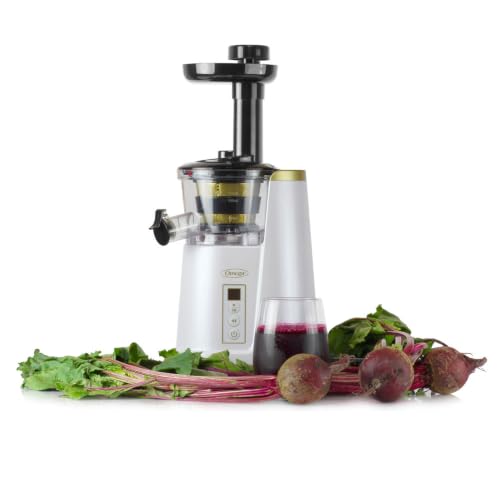 Juicer Cold Press 365 Vertical 65 RPM Slow Masticating Compact Extractor for Fruits and Vegetables with 3 Stage Auger & BPA (White Vertical)