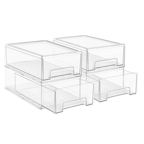 Clear Stackable Storage Drawers for Refrigerator (4 Pack / Medium)