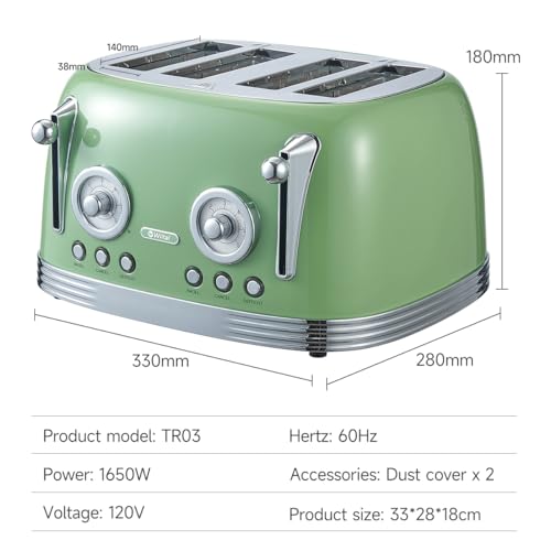 4‑Slice Retro Green Toaster Model TR03 (Green - 4 Slice)