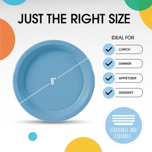 Sturdy Light Blue Plastic Plates 9" Party Plates 100 Pcs (9 inch / Light Blue)
