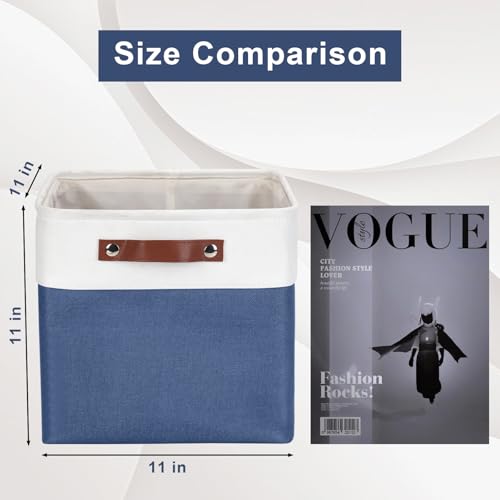 Collapsible Fabric Storage Cubes 11x11 Cube Storage Bins (NavyBlue / Off-White / Cube - 11"x11"x11")