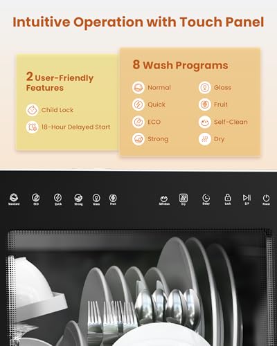 Countertop Dishwasher with Water Softener & Enhanced Energy Efficiency (Black)