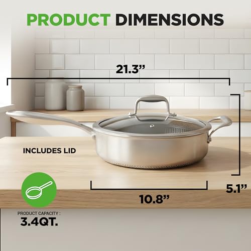 3.4QT Deep Frying Pan with Lid (Deep frying pan / Stainless Steel)