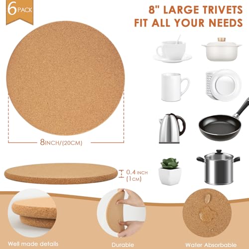6 Pack Cork Trivets for Hot Dishes (01-8 Inch 6pcs Round)