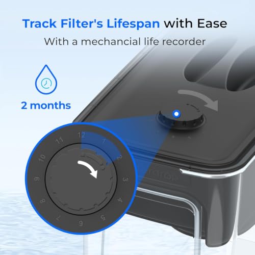 WFD-40L-L Water Filter Dispenser with 3 Filters, 35-Cup Large Capacity, 200-Gallon Long-Life, Faster Filtration, Reduces Chlorine, PFOA/PFOS and More, BPA Free, Black (Black)