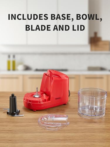 1.5-Cup One-Touch Electric Food Chopper, 100W Mini Food Processor Meat Grinder, Mix, Chop, Mince and Blend Vegetables, Fruits, Nuts, Meats, Stainless Steel Blade (Red) (Red)