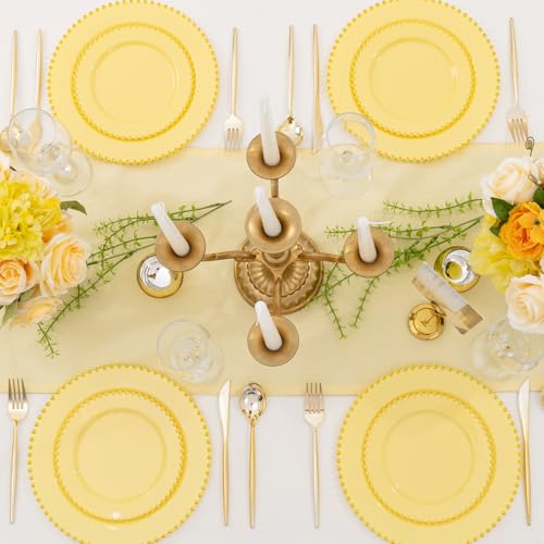 100pcs Elegant Yellow Plastic Plates with Gold Beaded for Wedding (Yellow and Gold Plastic Plates / 100PCS)