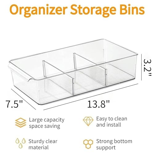 Plastic Pantry Organization and Storage Bins with Removable Dividers (2pack L)