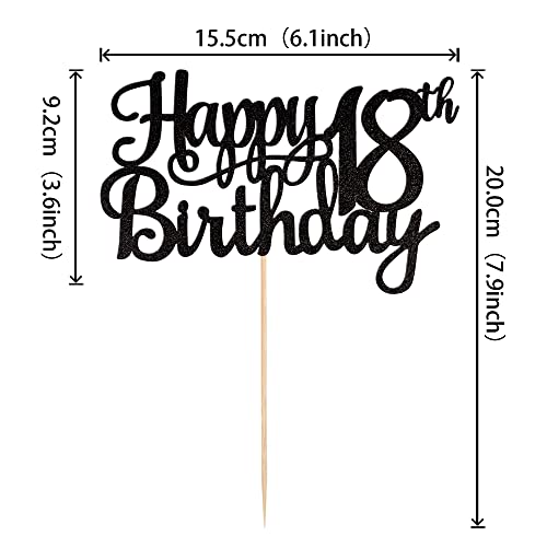 1 PCS Happy 18th Birthday Cake Topper Glitter Cheers to 18 Years Birthday Cake Pick 18 Fabulous Cake Decoration for Happy 18th Birthday Theme Party Decorations Supplies Black (Black / 18th)