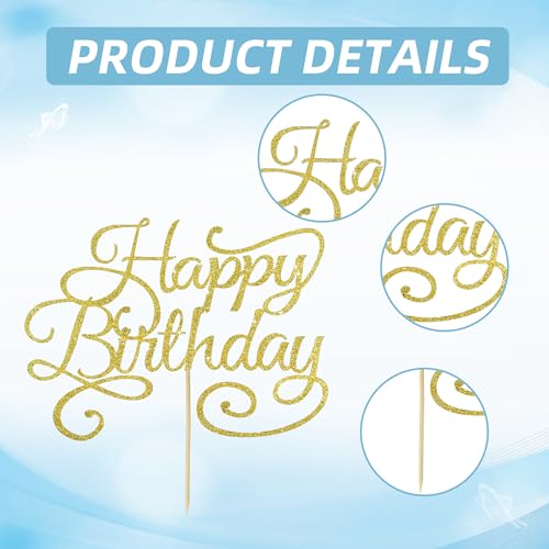 Happy Birthday Cake Topper Gold Glitter Happy Birthday Cake Bunting Decoration Birthday Party Cake Decoration Supplies (Gold-002)