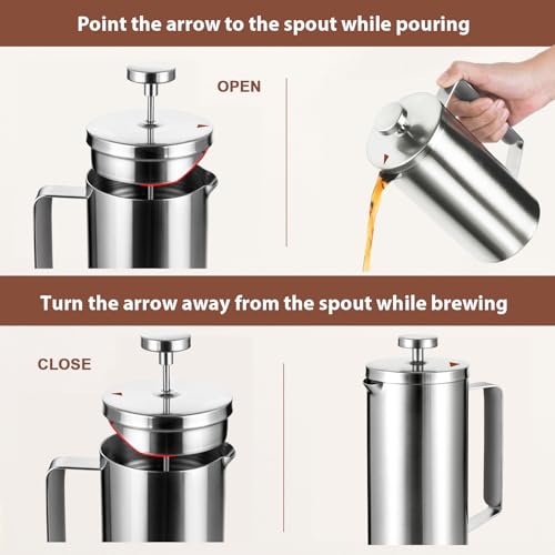 600ml Small French Press Coffee Maker (20 oz / Silver matte)