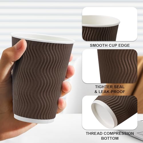 500 Pack 12 oz Insulated Disposable Paper Coffee Cups Brown (Brown-500 / 12 oz)