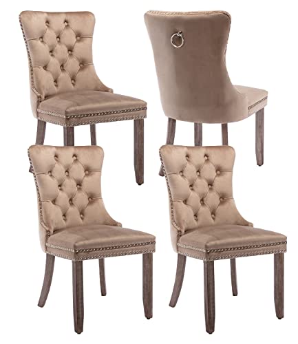Khaki Velvet Dining Chairs Set of 4 (Khiki)