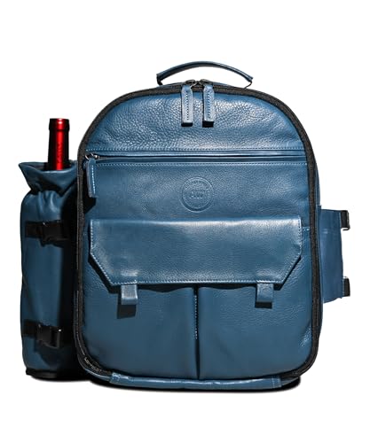 Genuine Leather Picnic Backpack for 4 (Blue)