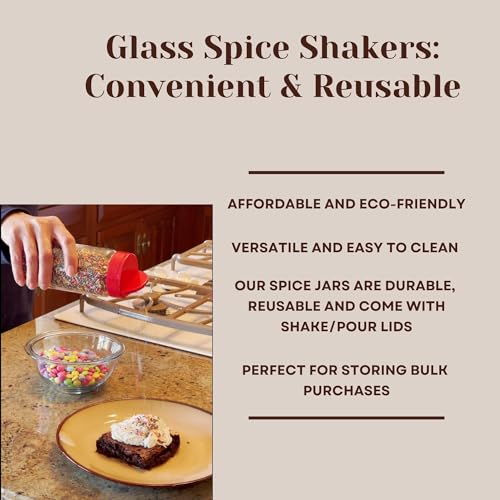 Glass Spice Jars with Shaker Lids (Tall Spice 16oz Red 7 Holes Set of 3)