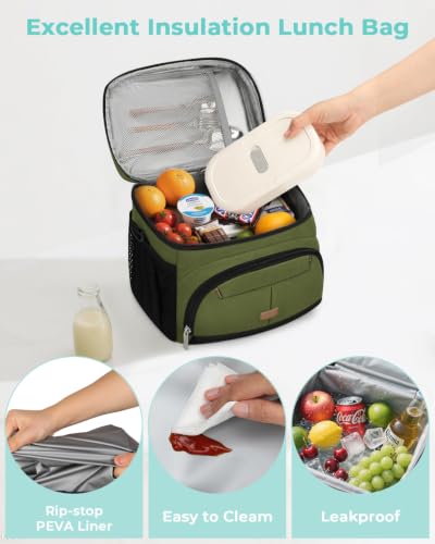 Lunch Box for Men Women Insulated Lunch Tote Cooler Bag Lunchbox (Green / Large)