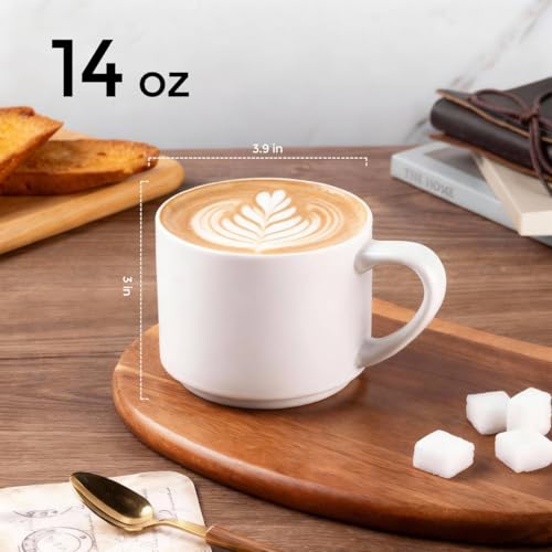 14 OZ Coffee Mugs Set of 6 (Matte White / Set of 6(14 Ounces))