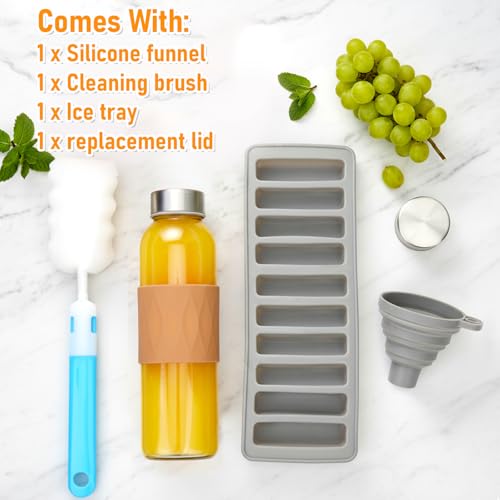 18 oz Glass Juice Bottles with Stainless Steel Lid Leak Proof 6 Pack (Vibrant Sleeve)