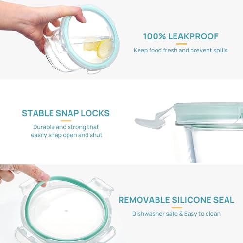 5 Pack 3 Cup Glass Soup Container Set with Airtight Lids (Green / 24oz-Round)
