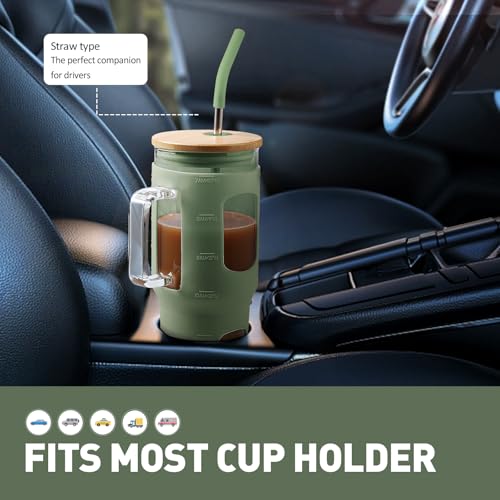 Glass Tumbler with Lid (Olive / 32 Ounces)