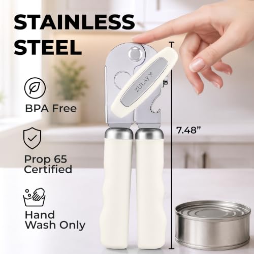 Stainless Steel Swing Open Manual Can Opener Comfortable Grip (Cream / Swing Open)