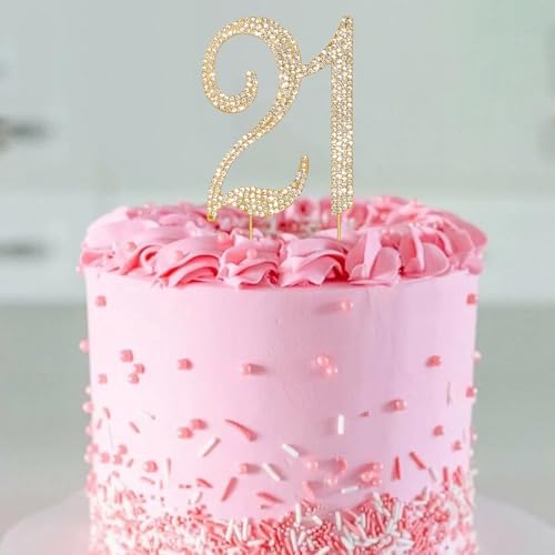 Gold 21st Birthday Cake Topper Rhinestones Cake Decorations (21st- Gold)