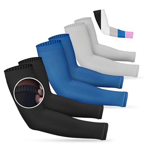 Non Slip Cooling Arm Sleeves for Men & Women (3 Pairs: 1 Pair Black + 1 Pair Dark Blue + 1 Pair Gray / One Size)
