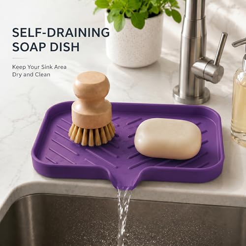 Silicone Soap Dish with Drain Spout (Purple / M(9.6"×5.3"))