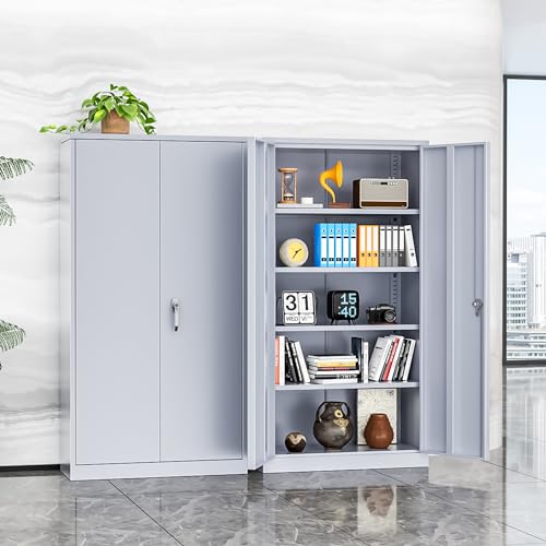 Metal Storage Cabinets 72” Cement Grey Garage Steel Storage Cabinet with Doors and Shelves (Cement / 72")