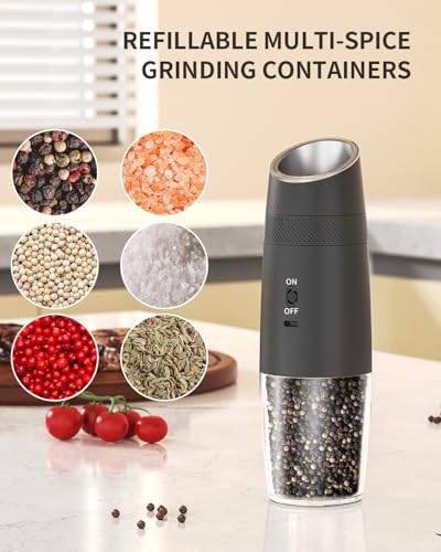 Gravity Electric Salt and Pepper Grinder Set Rechargeable Automatic Pepper and Salt Shakers with LED Light (Rechargeable / Black Pro)