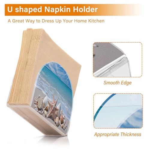 Starfishes Beach Seashells Napkin Holder for Table Paper Napkins Holder Acrylic Tissue Dispenser Kitchen Dining Room Bathroom Party Car Decor (NH071 / 4.1x4.9x1.97in)