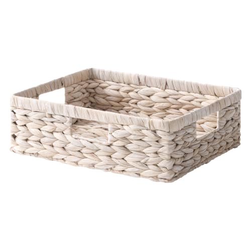 Large Wicker Storage Baskets for Shelves (White (Water Hyacinth) / 15¼"L x 11¾"W x 4¾"H)