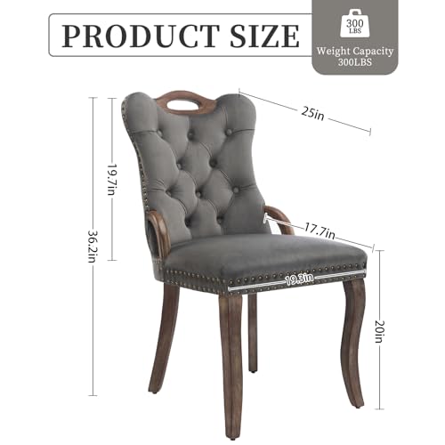 Grey Velvet Upholstered Dining Chairs Set of 2 (Gray 2)