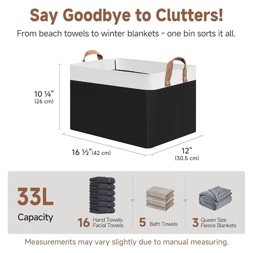 Closet Storage Bins (Black and White / 16 ½" L x 12" W x 10 ¼" H)