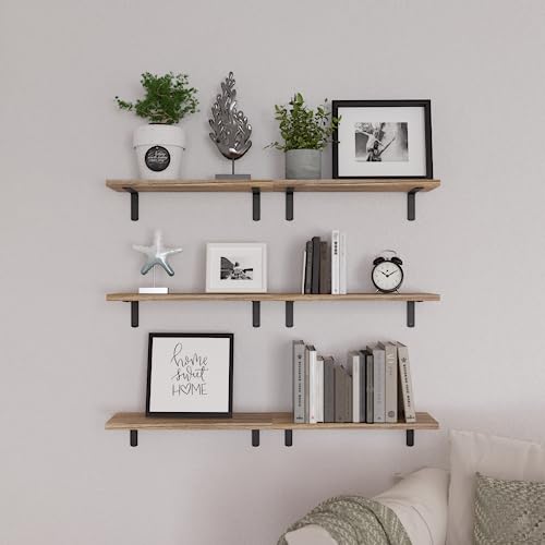 Floating Shelves Set of 6 for Wall Decor & Storage (16.5 Inch / Rustic Brown)