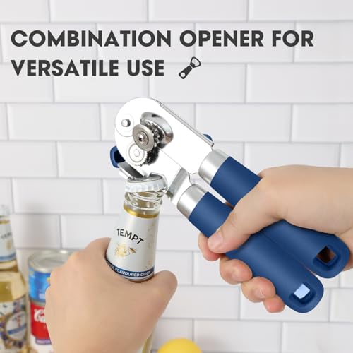 Manual Can Opener Hand Held with Magnet for Home Kitchen (Blue)