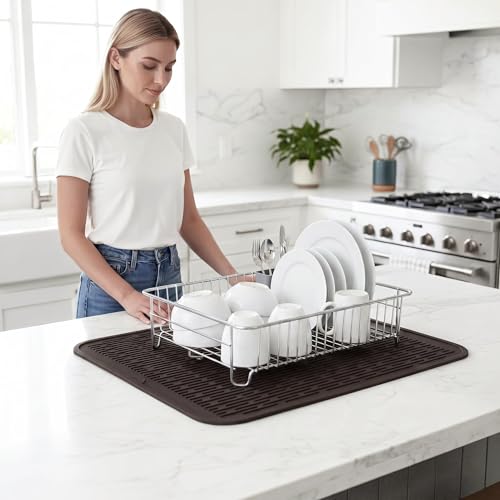Silicone Dish Drying Mat for Multiple Usage (Coffee / 24"L x 18"W)