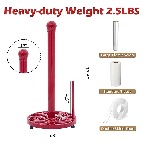 Red Cast Iron Paper Towel Holder for Kitchen Countertop (Red-daffodil)