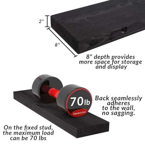 60 inch Black Floating Shelves for Wall 8 (Black / 60'' x 8''x 2''(set of 2）)