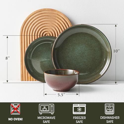 Stoneware Dinnerware Sets for 8 (Brown Green / Set (24pcs))