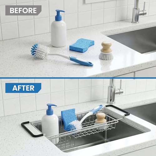 Over The Kitchen Sink Caddy Sponge Holder Organizer Drying Rack Expandable for Sponge Brush Soap 13.8" to 20.8" (Standard-1)