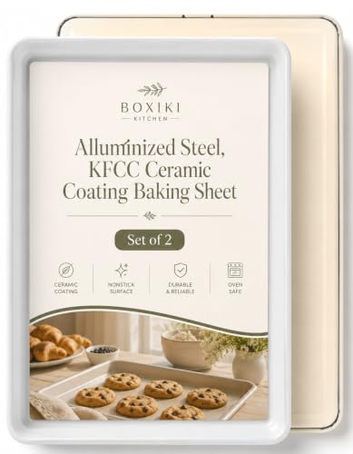 Ceramic Baking Sheet Half Size 17"x11" (2 PCS Ceramic Light Grey)