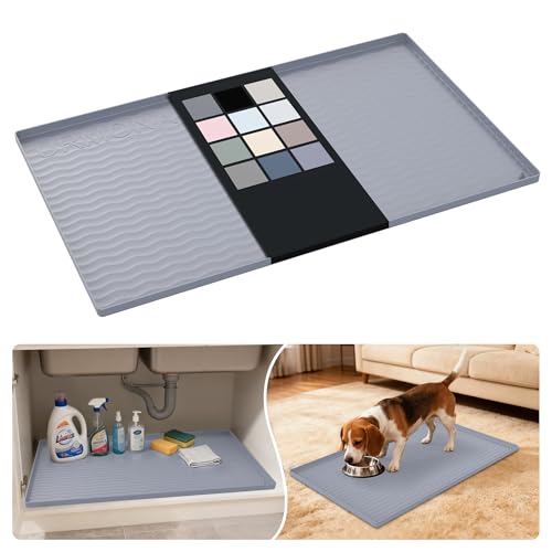 Waterproof Silicone Under Sink Mat 31'' x 19'' Shelf Liner for Kitchen and Bathroom (Light Grey / 19"W x 31"L)
