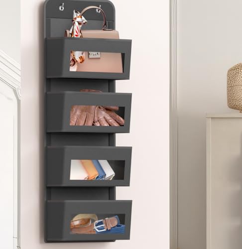 4 Clear Pocket Over Door Hanging Organizer (4 Pockets / Dark Gray)