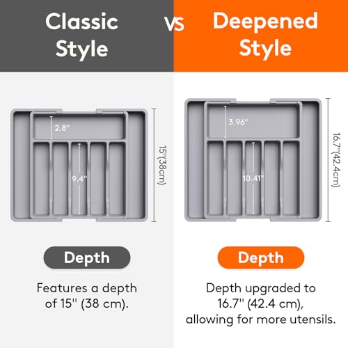Extra Large Silverware Drawer Organizer (Gray / XL Deep (13-22''W x 16.7''D))
