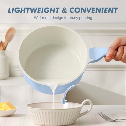 Ceramic Nonstick Saucepan with Lid 2.0QT (Glacier Blue / 2 Quarts)
