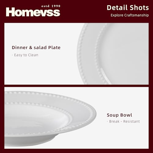 HomeVss New Bone China Dinnerware Set (Pearl / Service for 8 - 40pc Set)