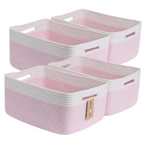 Large Storage Baskets for Organizing (4pcs-L17×W13×H7.5" / Woven Pink)