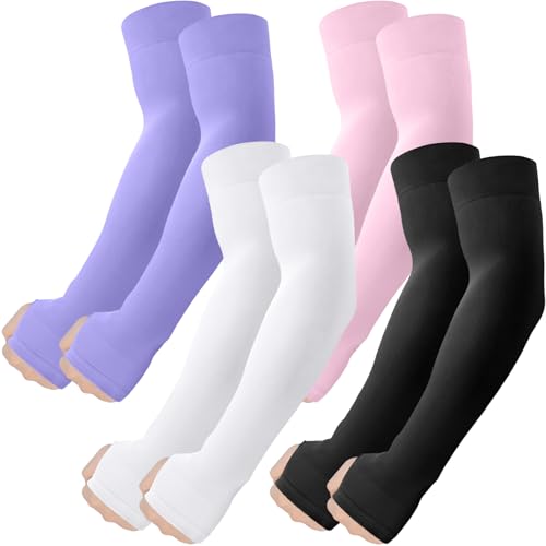Arm Sleeves with Thumb Hole (4 Pairs - Black+white+purple+pink)