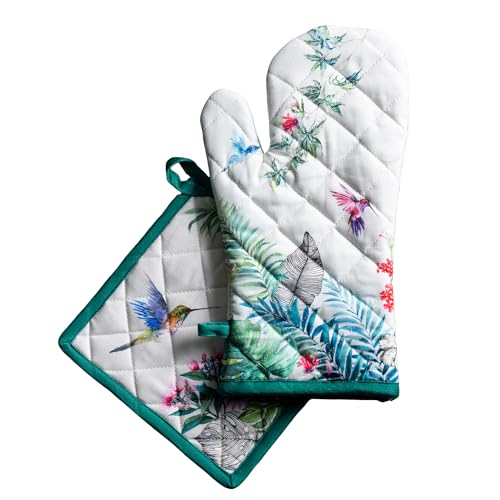 100% Cotton Oven Mitt & Pot Holder Set (011 - Tropiques / 7.5" x 13" & 8" x 8" (Oven Mitt & Pot Holder))